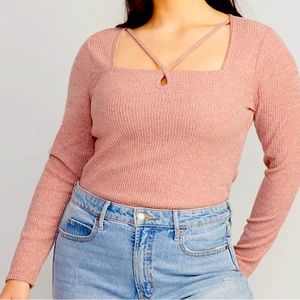 Old Navy fitted pink keyhole cut out sweater